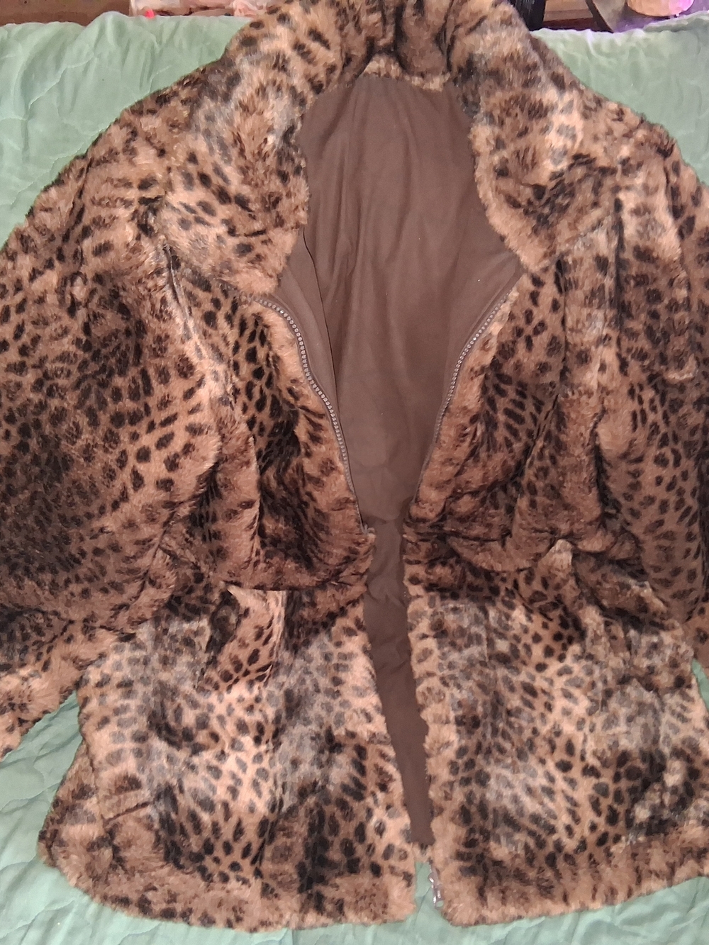 Leopard Print Faux Fur Teddy Jacket - Brown